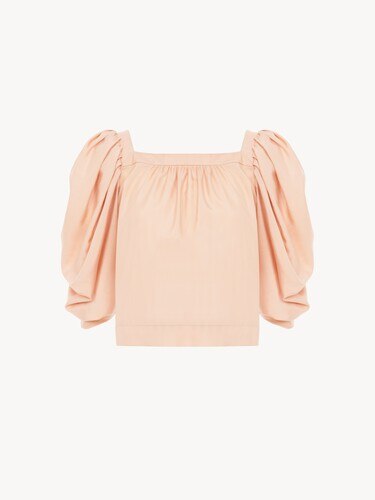 Puff-sleeve pleated top in silk poplin - 1