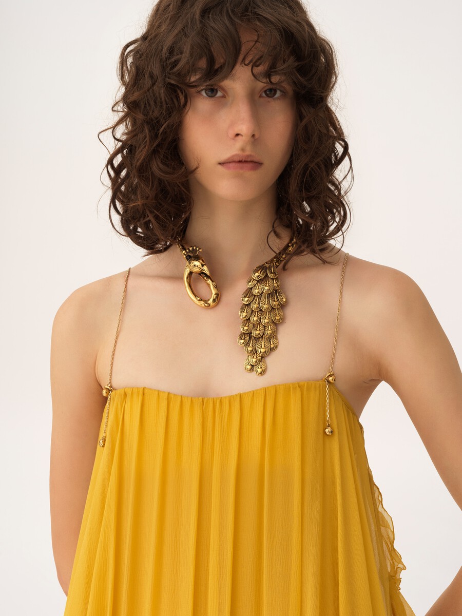 Sleeveless long dress in silk mousseline - 8