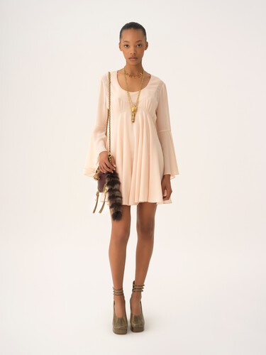 Flared mini dress in silk georgette - 3