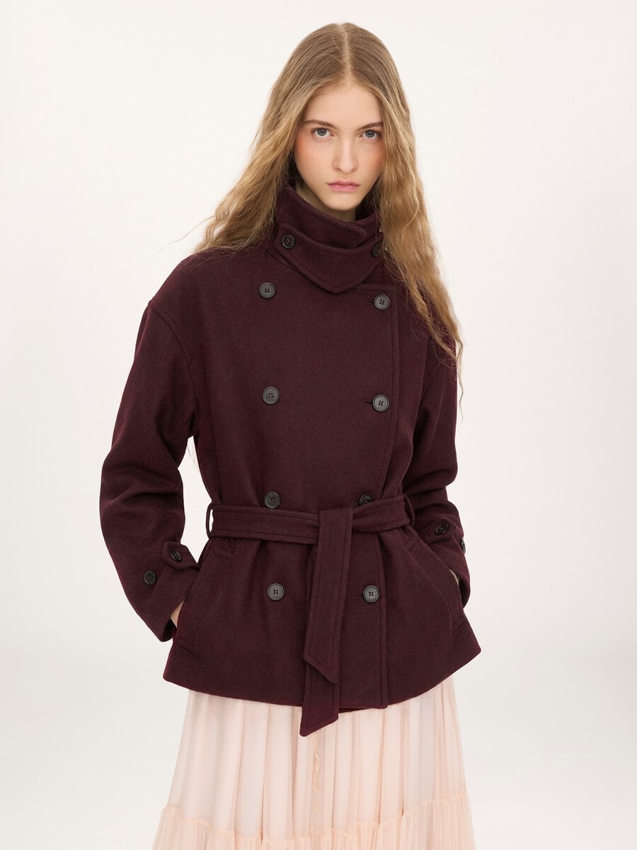 Manteau court crois&eacute; en laine - 3