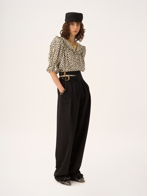 High-rise tailored pants in wool grain de poudre