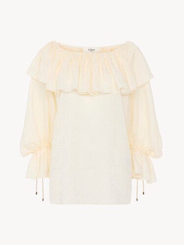 Top fluido con volantes de jacquard de seda - 2