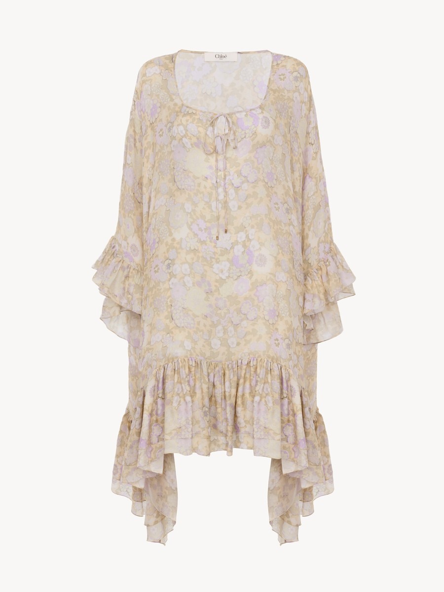 Knee-length ruffled kaftan in silk charmeuse - 2