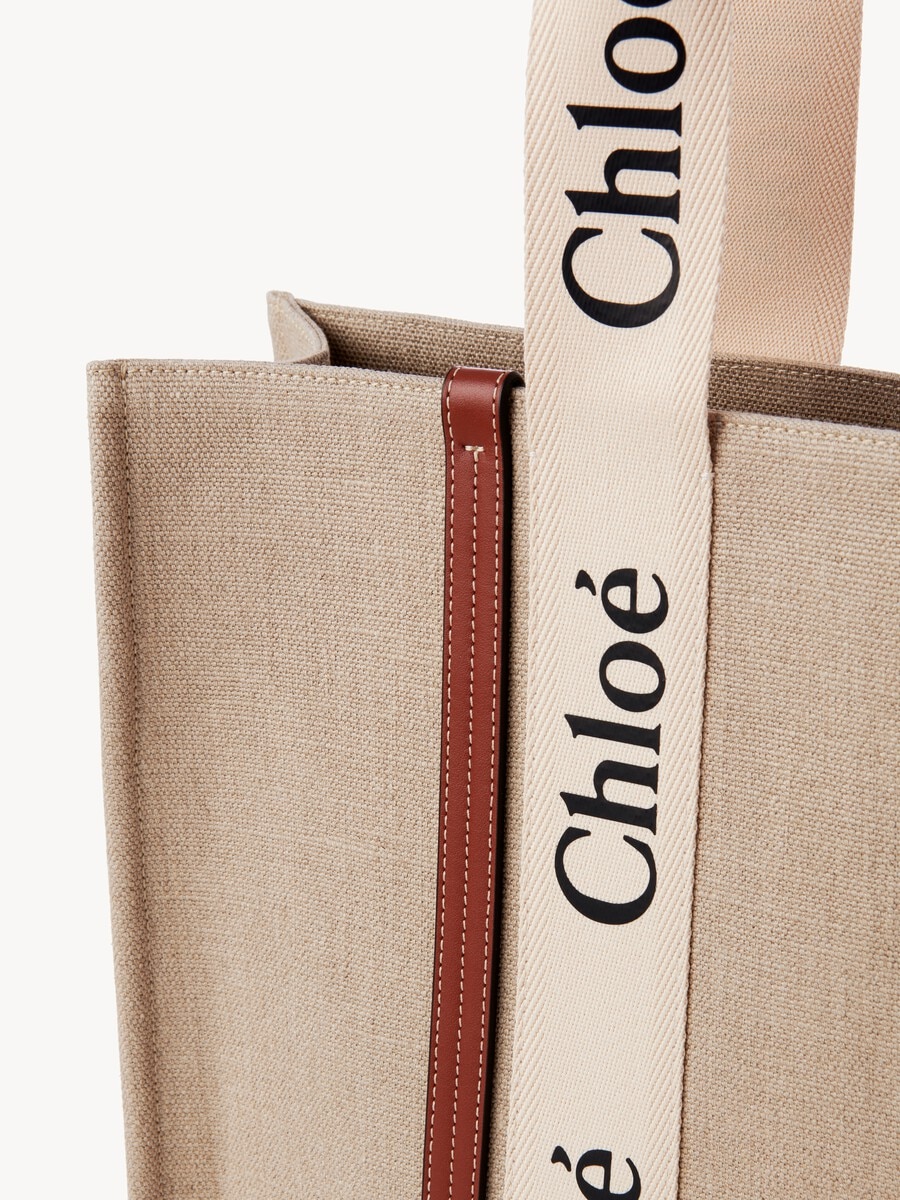 Large Woody tote bag in linen - 6