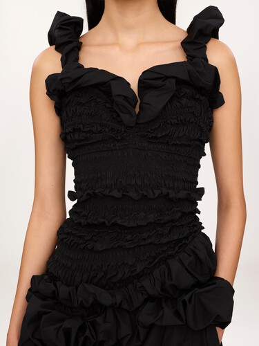 Ruched bustier midi dress in cotton poplin - 3