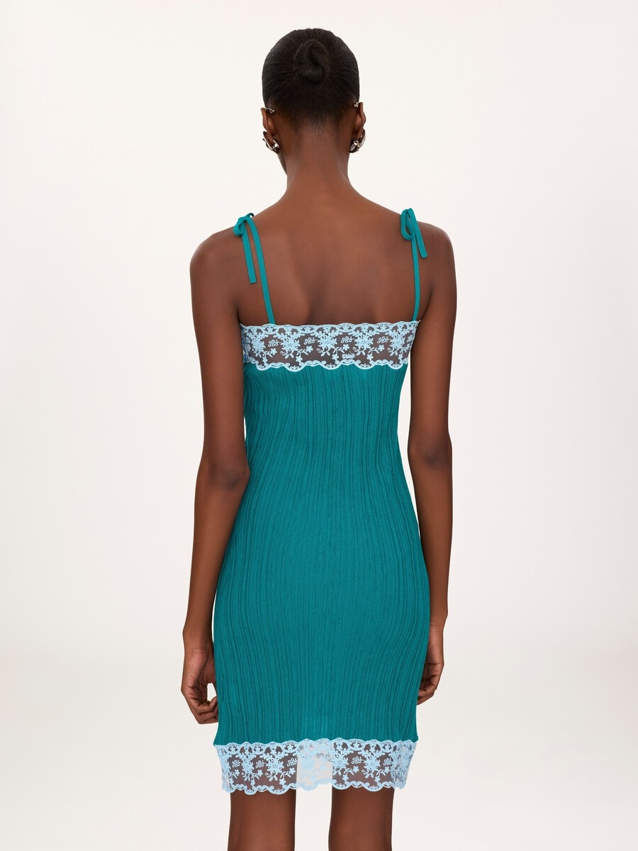 Sleeveless fitted mini dress in a wool knit & lace - 5