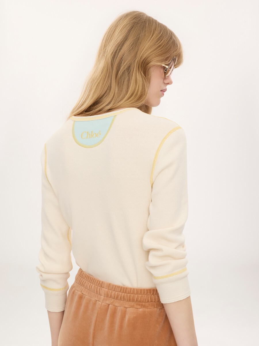 Fitted Henley shirt in cotton jersey - 4