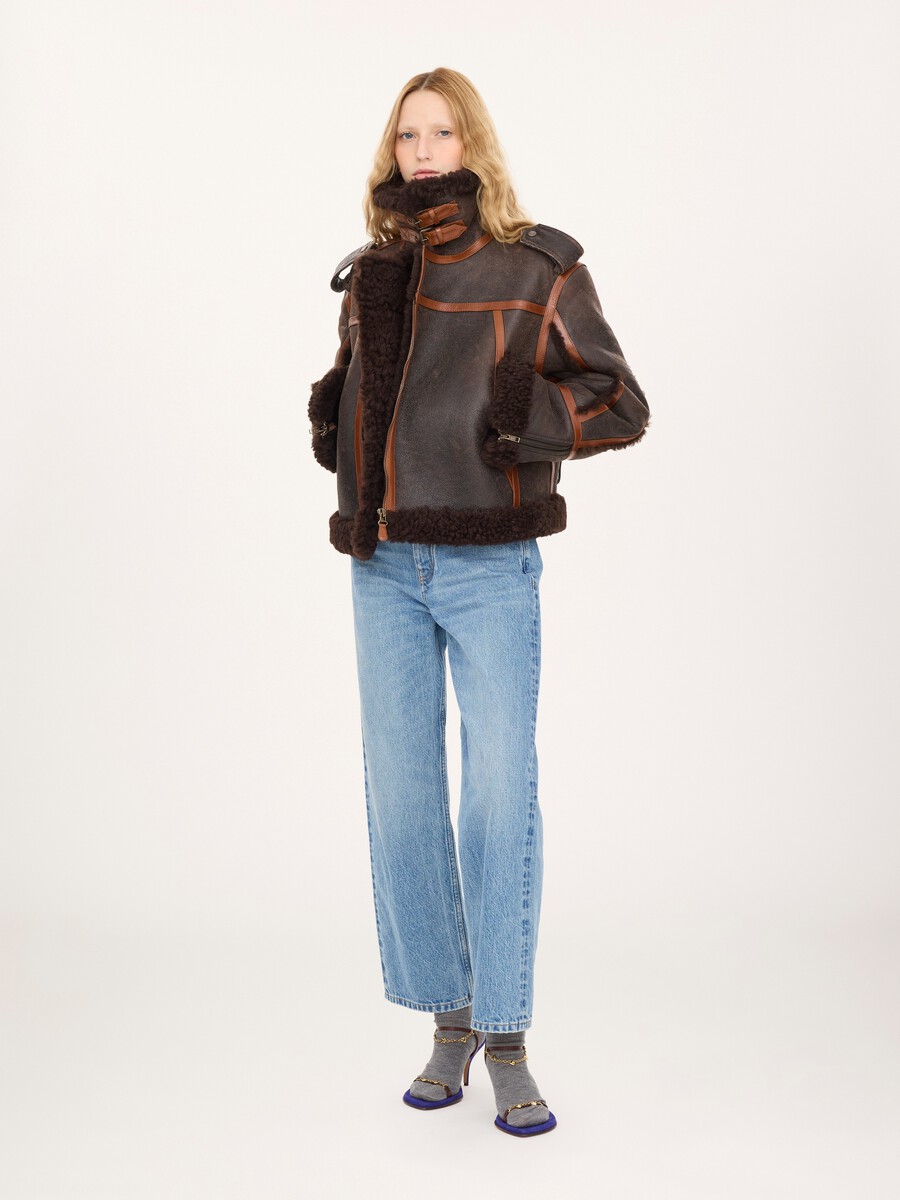 High-neck jacket in shearling - 1