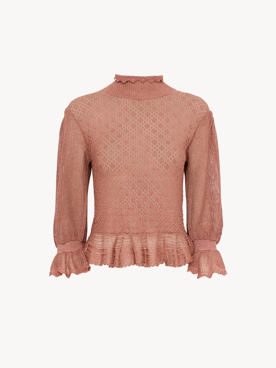 Ruffled puff-sleeve sweater in a lurex knit - 2
