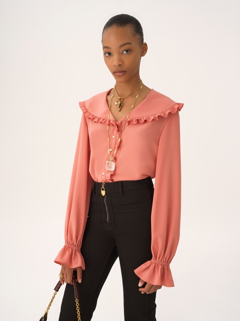 Fluid ruffle blouse in cr&ecirc;pe de chine