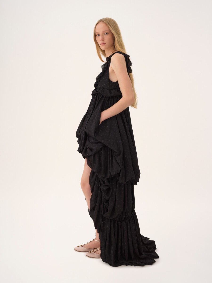 High-low sleeveless dress in silk georgette jacquard & lurex - 5