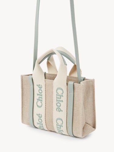 Mini Woody tote bag in linen & leather - 4