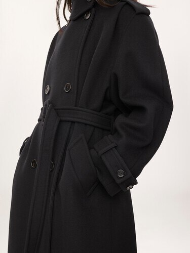 High-neck long coat in double-face wool - 7