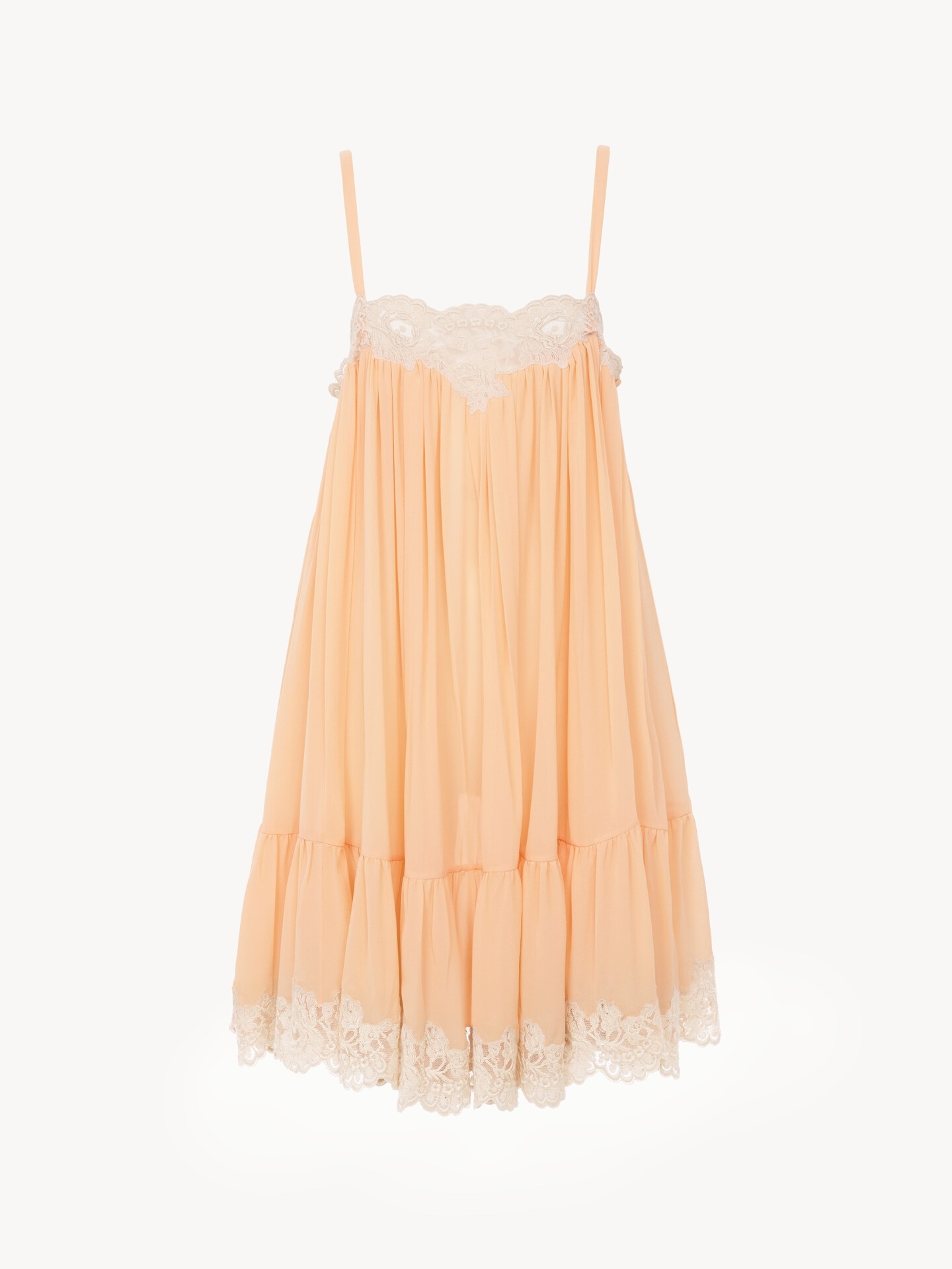 Thin-strap mini dress in silk georgette & lace - 2.0
