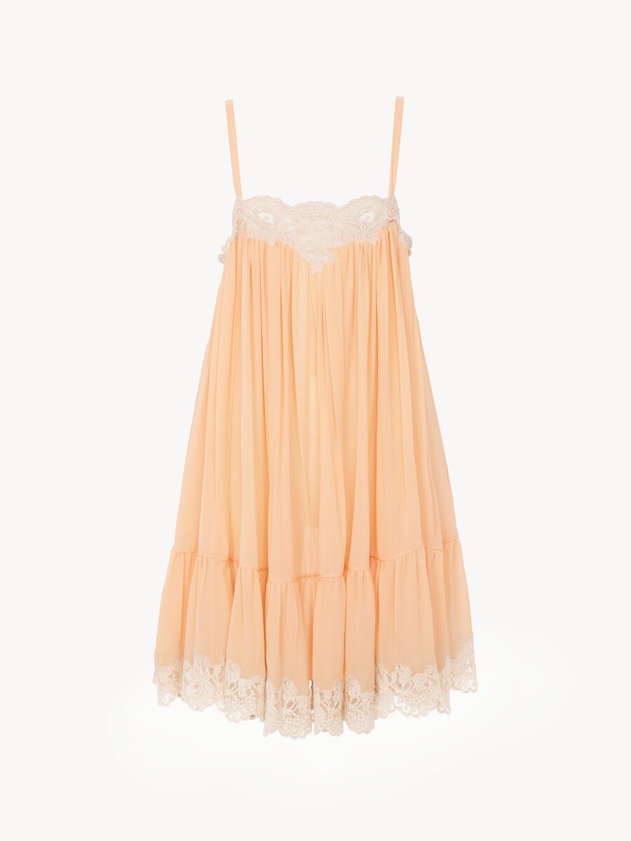Thin-strap mini dress in silk georgette & lace - 2