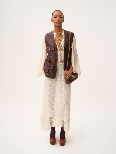 Ruffled midi skirt in floral lace jacquard - 3