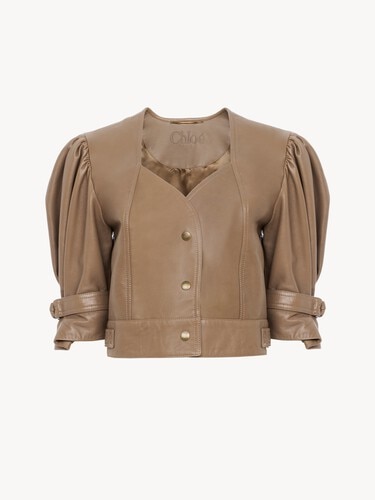 Cropped puff-sleeve jacket in leather - 2