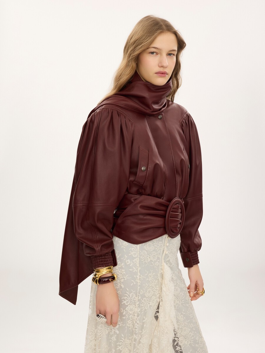 Chaqueta cropped con pa&ntilde;uelo de cuero - 8