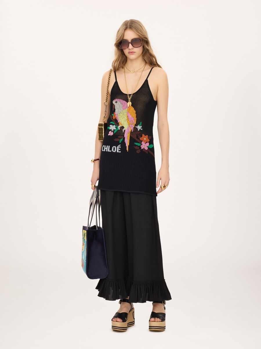 Thin-strap fitted logo mini dress in a cotton mesh knit - 1