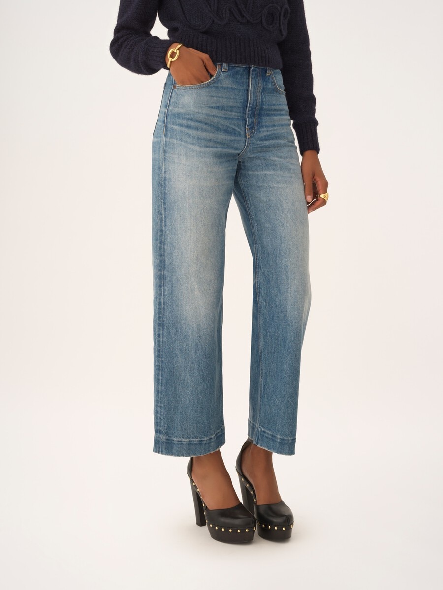 High-rise cropped jeans in denim - 4