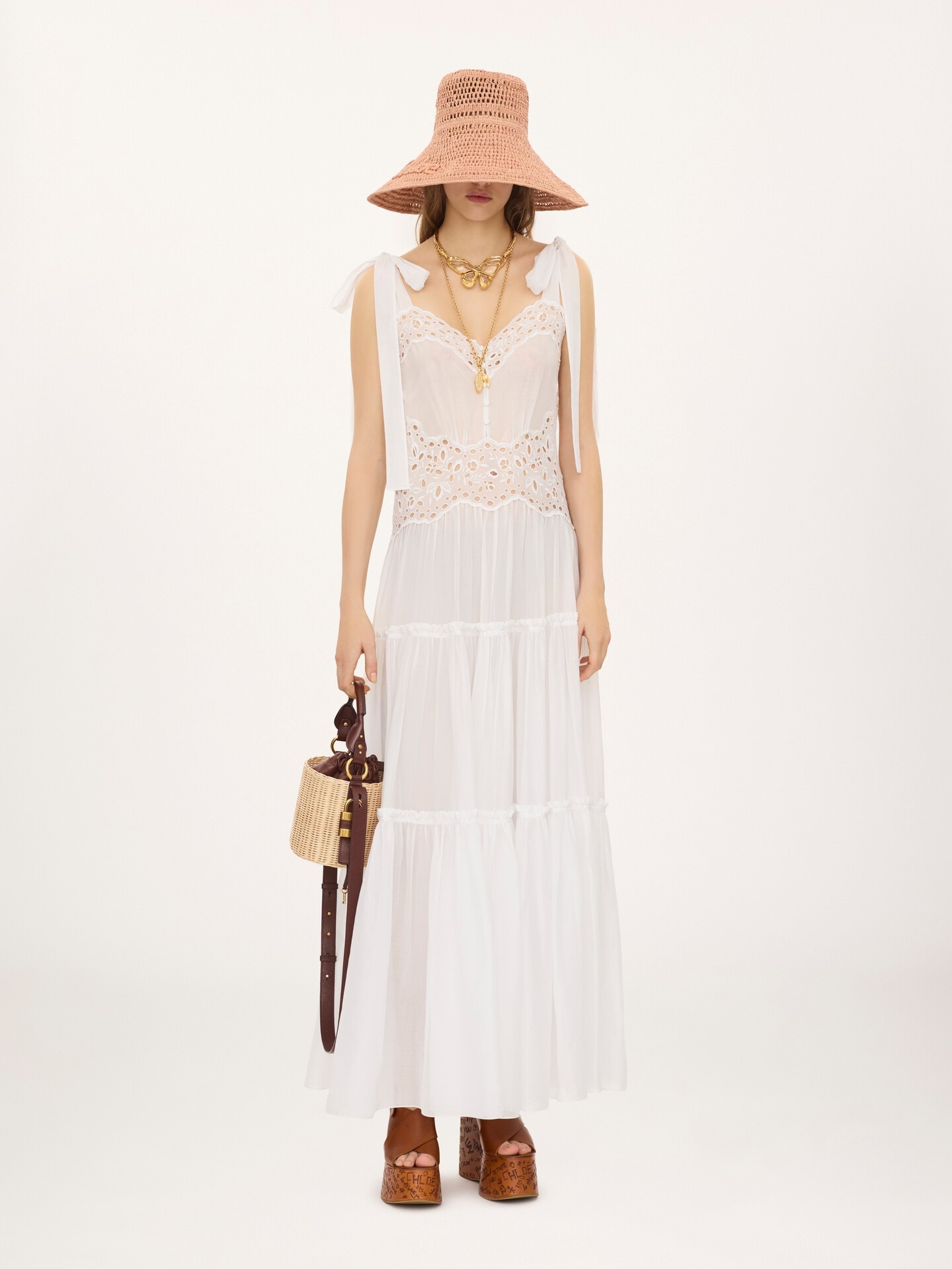 Tiered long dress in cotton voile - 1.0