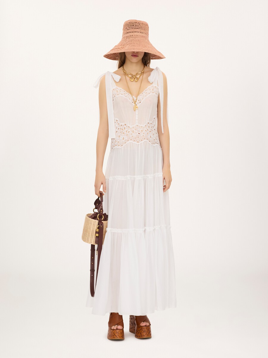 Tiered long dress in cotton voile - 1
