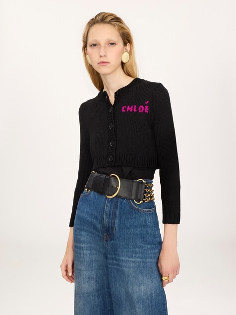 Cropped fitted logo cardigan in a cotton knit