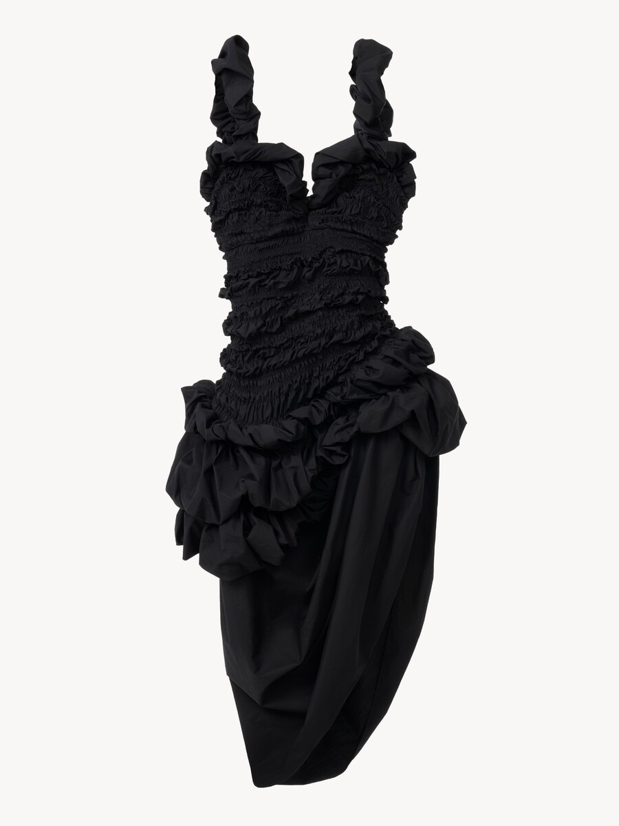 Ruched bustier midi dress in cotton poplin - 1