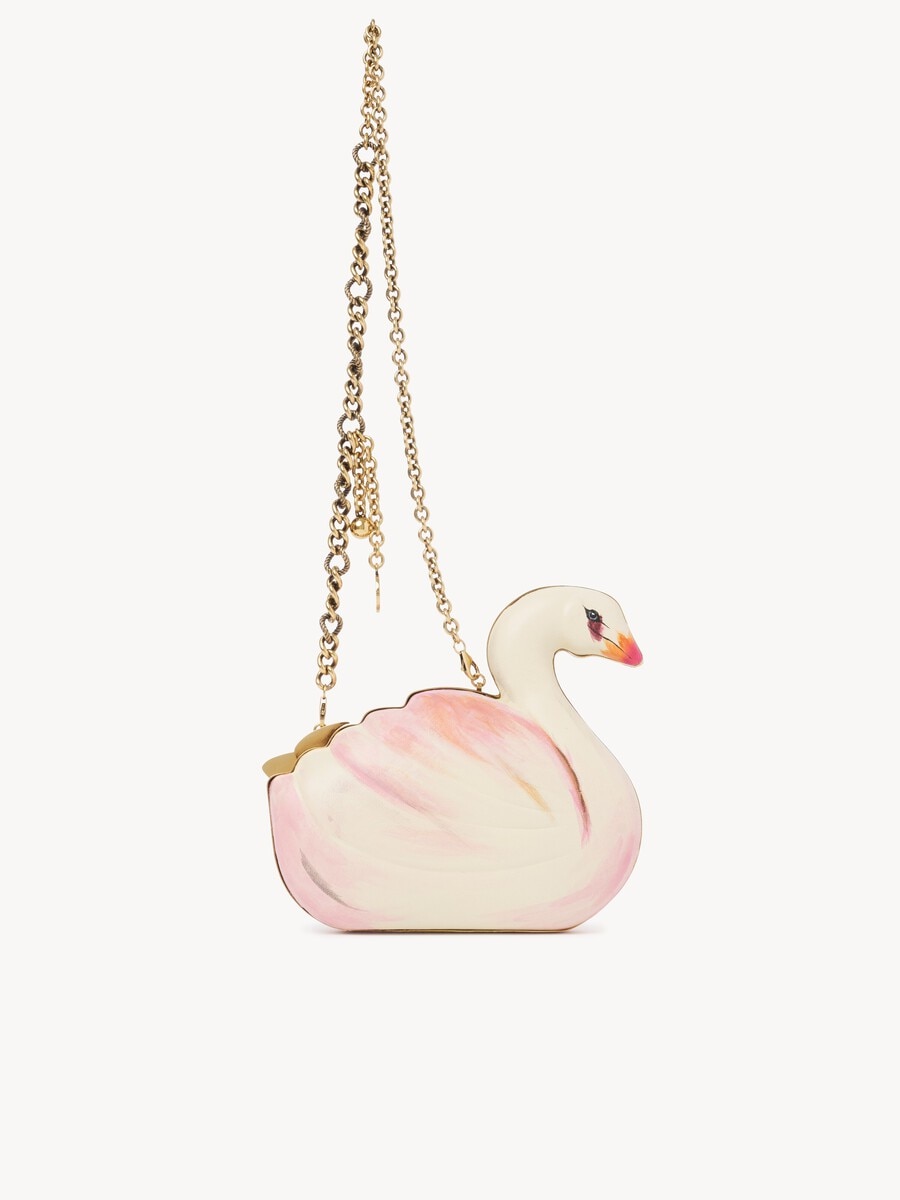 Minaudi&egrave;re Chlo&eacute; Tropicus cisne de cuero pintado a mano - 5