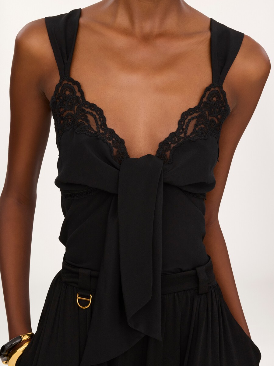 Fluid lingerie top in cr&ecirc;pe de chine & lace - 5