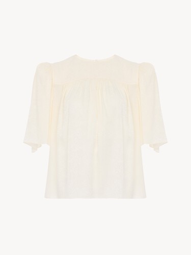 Crew-neck gathered top in silk jacquard - 2