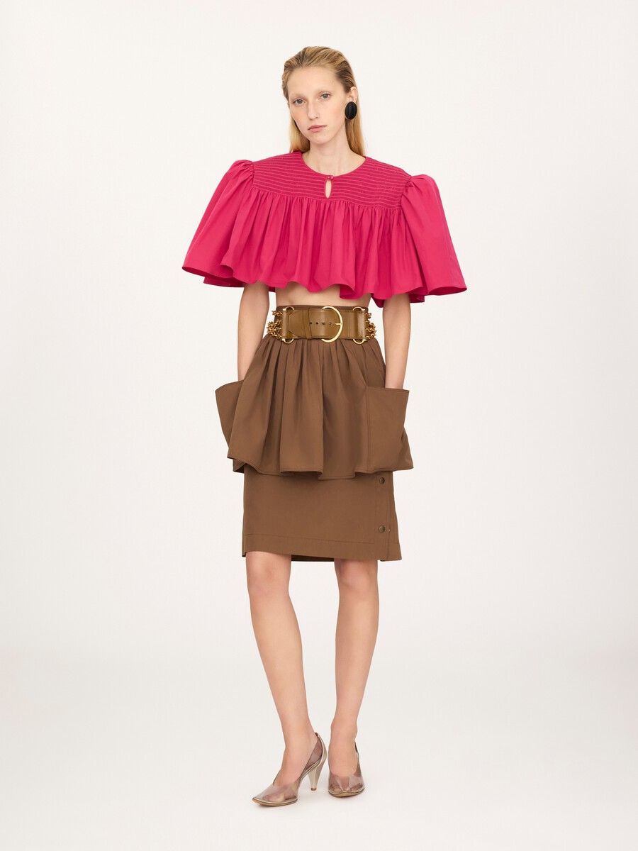 Layered knee-length skirt in cotton poplin - 3