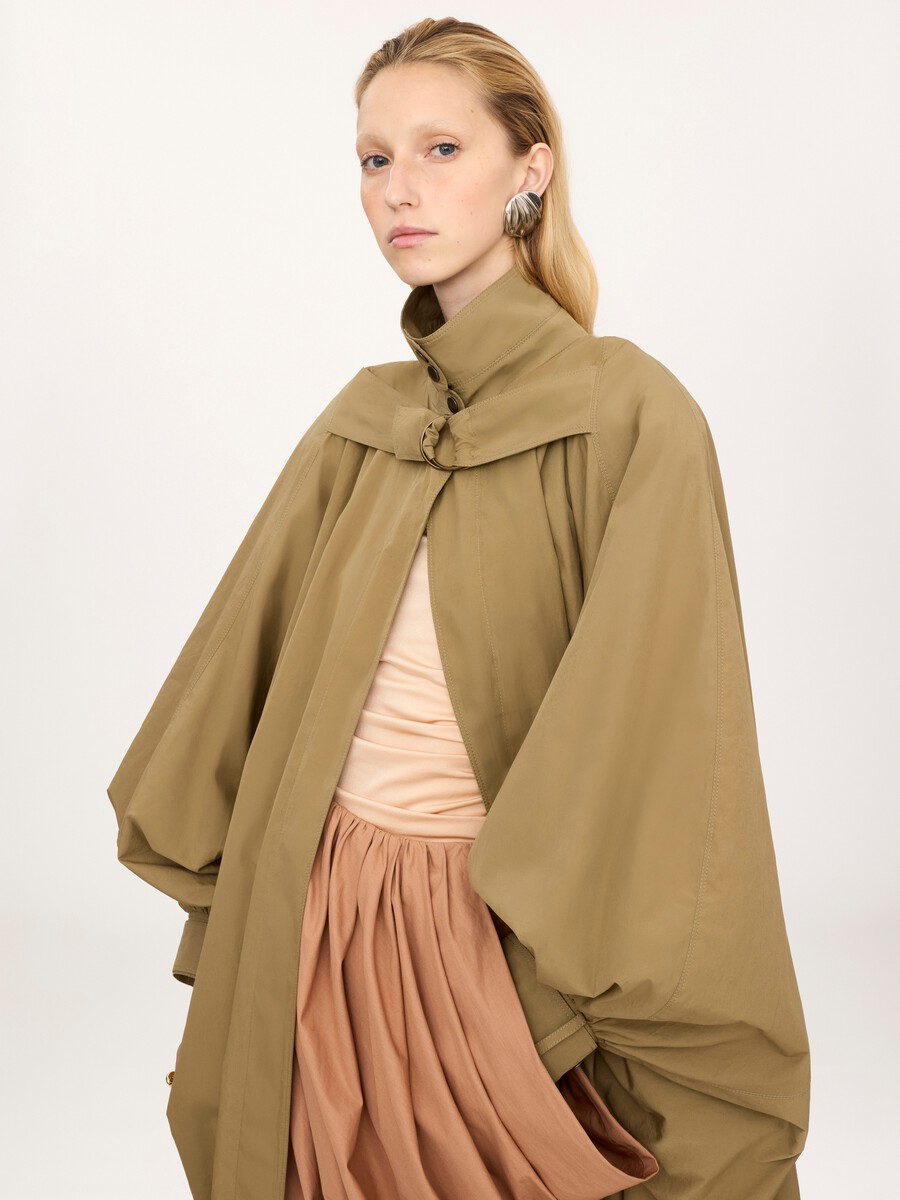 High-neck oversized cape coat in cotton poplin - 7