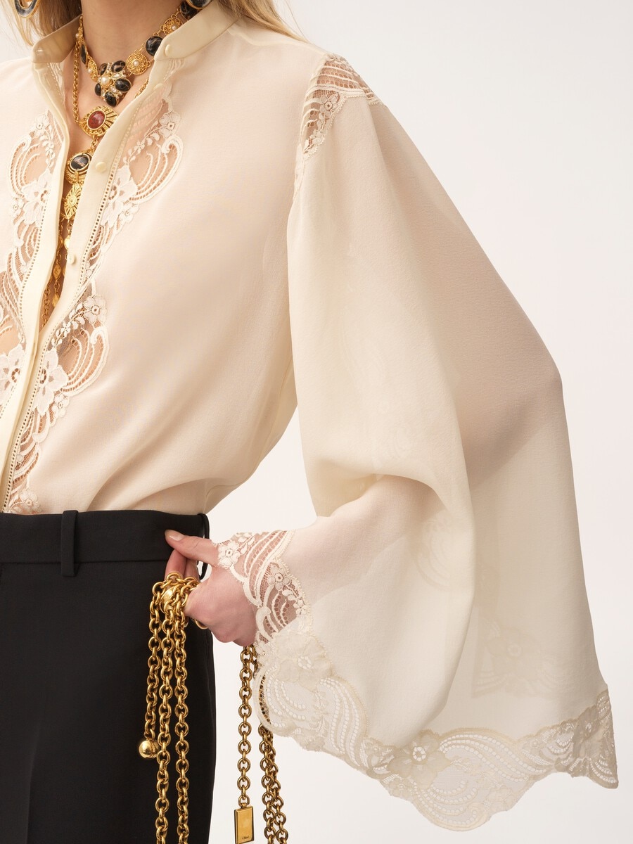 Fluid blouse in silk georgette & lace - 7