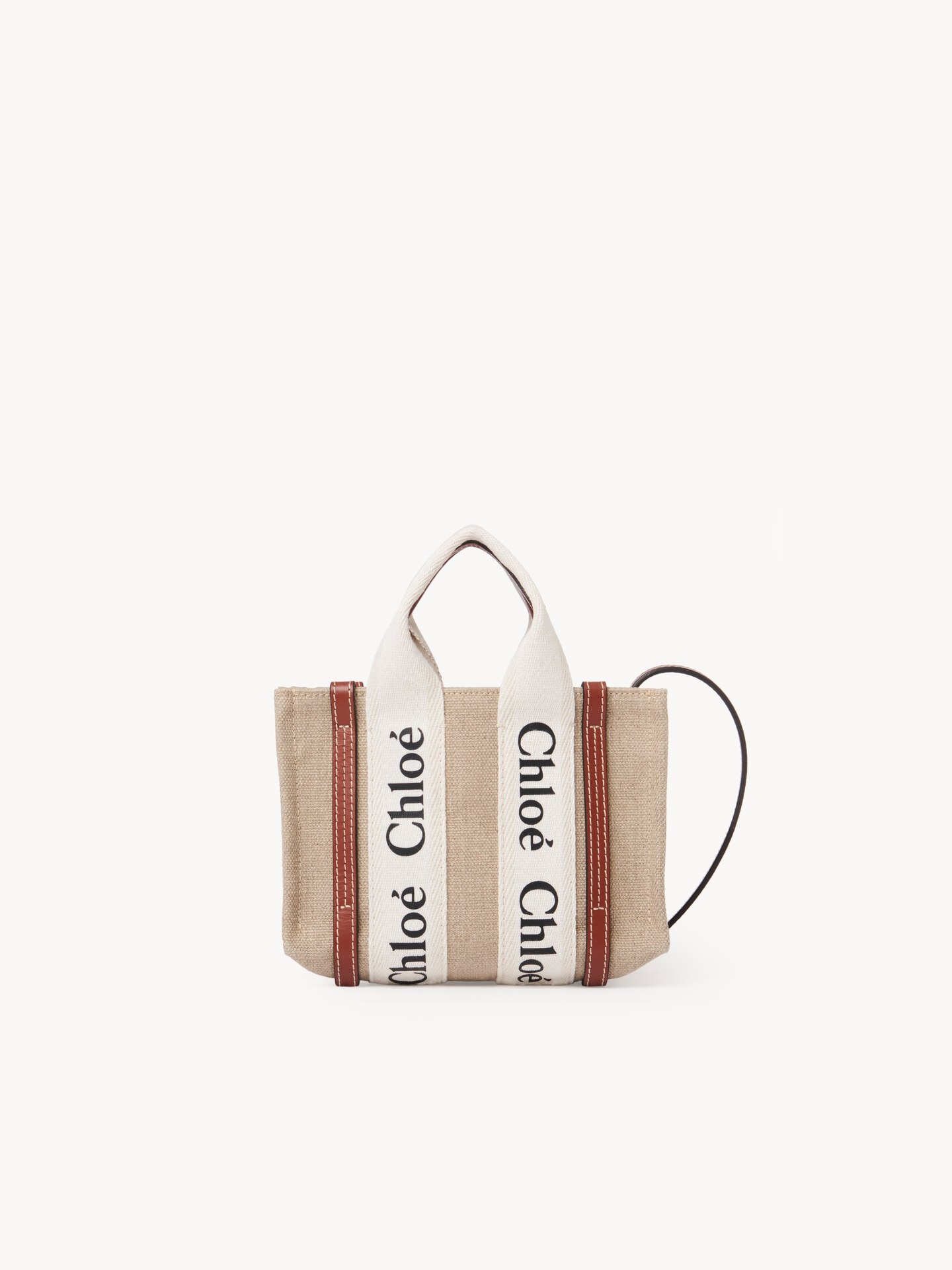 Mini Woody tote bag in linen - 1.0
