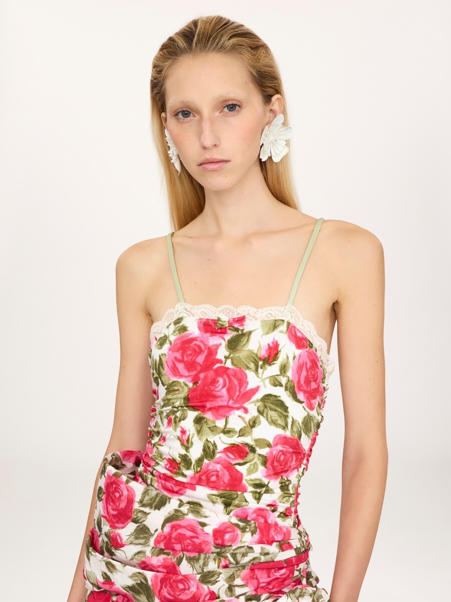 Body fruncido con estampado de rosas - 6