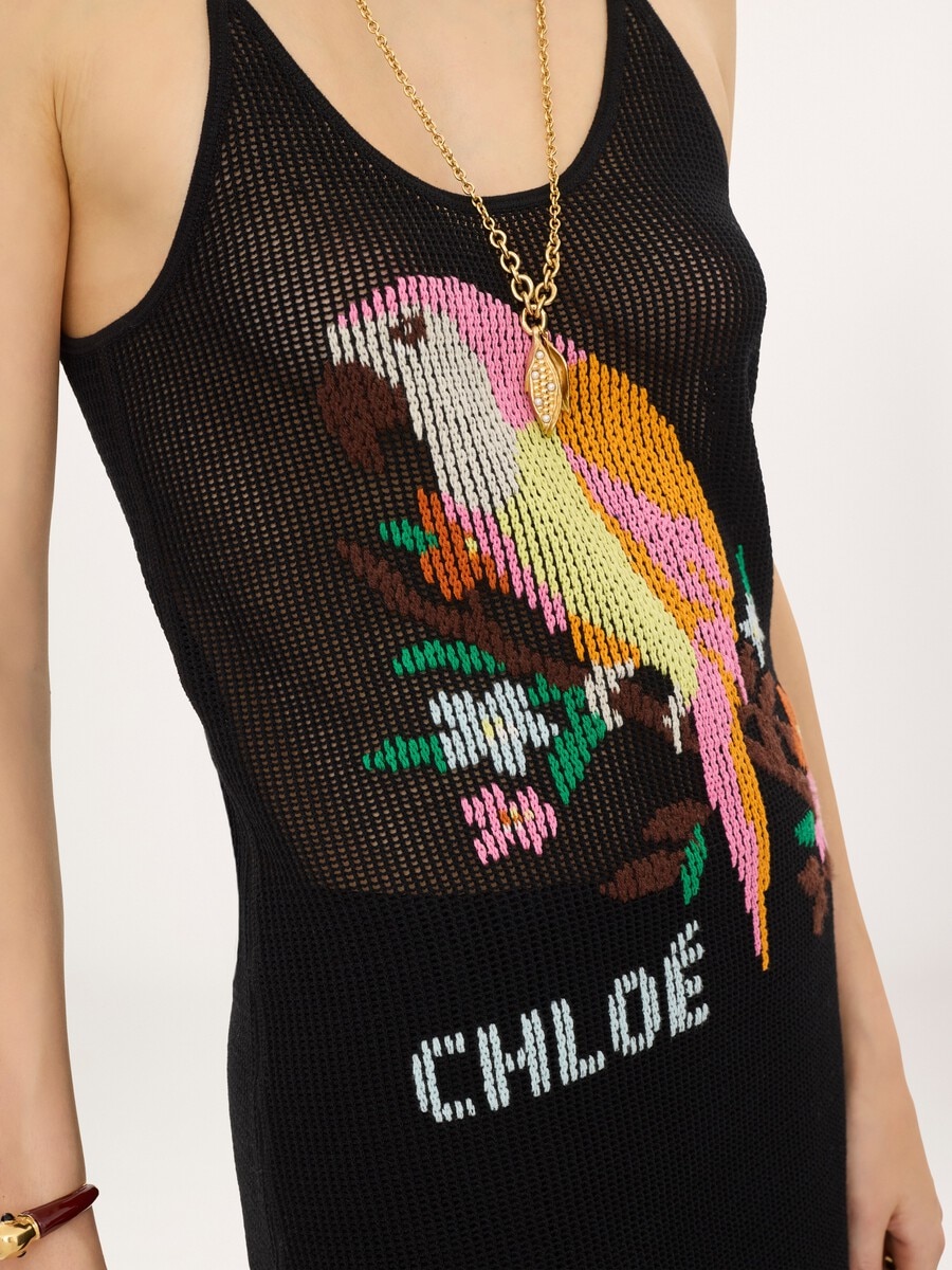 Thin-strap fitted logo mini dress in a cotton mesh knit - 5