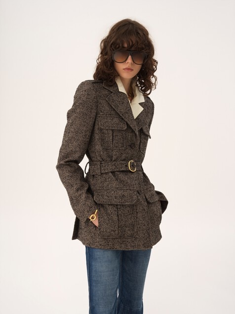 Utilitarian jacket in chevron wool