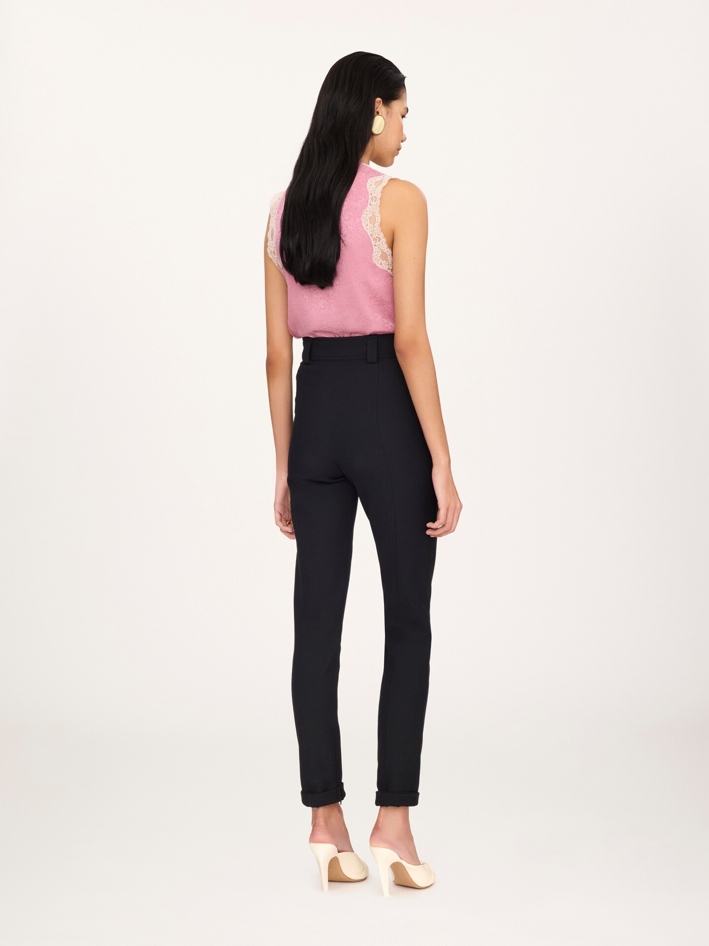High-rise fitted pants in stretch tricotine - 4.0