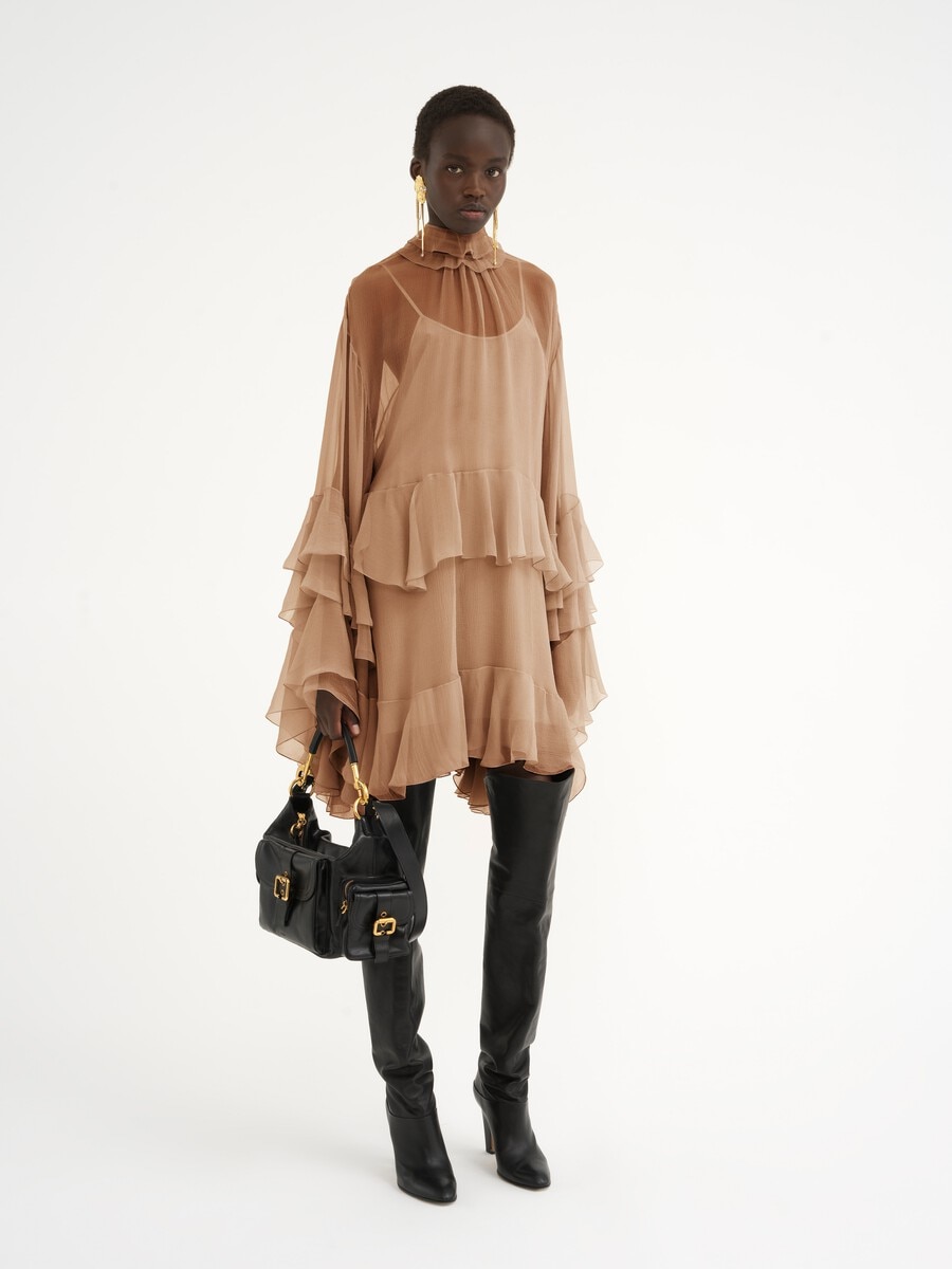 Mini ruffled dress in silk mousseline - 3