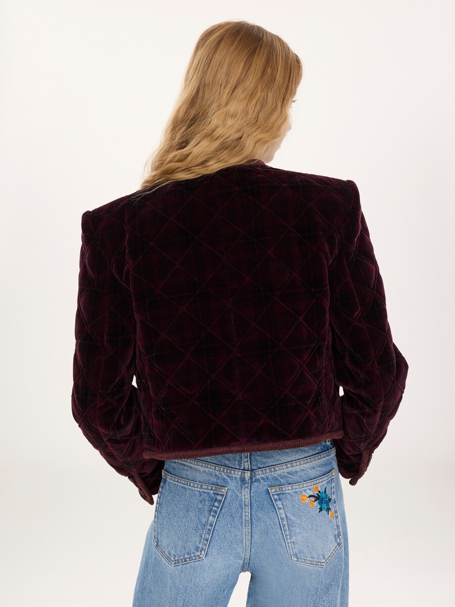 Boxy collarless jacket in check cotton - 4