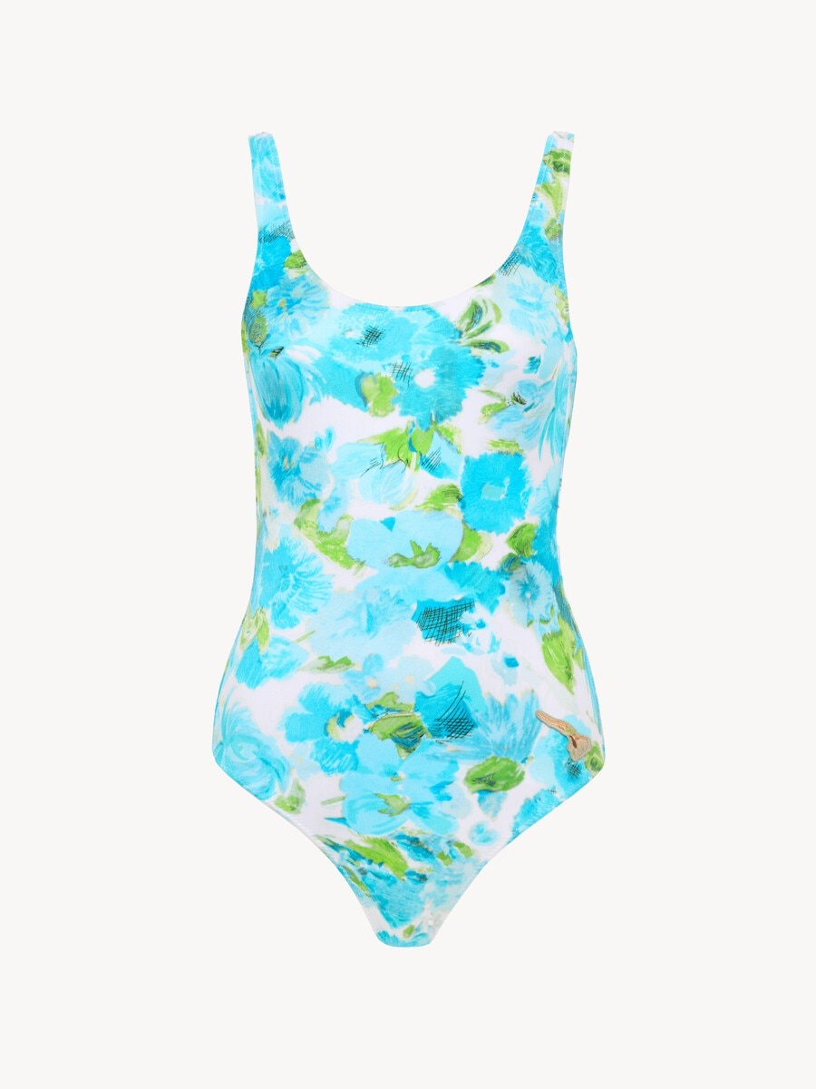 Aqua flower-print one-piece swimsuit - 2