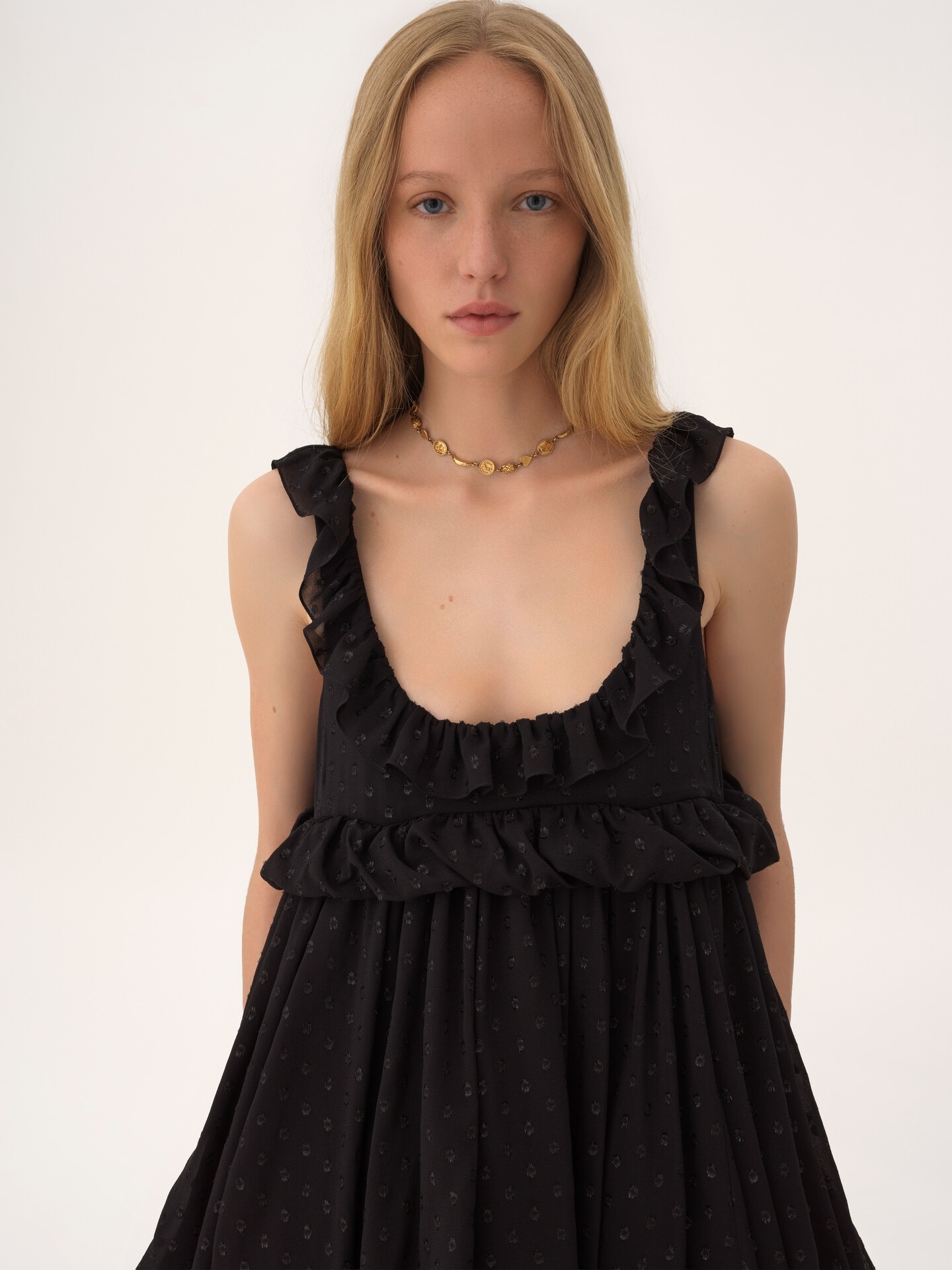 High-low sleeveless dress in silk georgette jacquard & lurex - 6.0