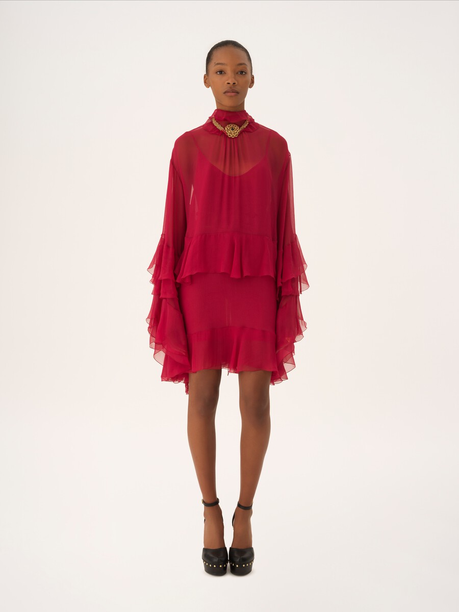 Ruffled mini dress in silk mousseline - 3