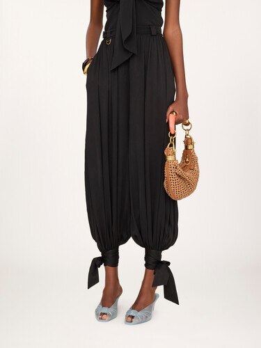 Fluid pleated pants in cr&ecirc;pe de chine - 6