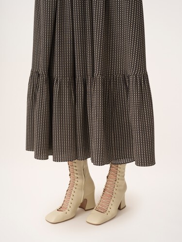 Gathered midi skirt in cr&ecirc;pe de chine - 7