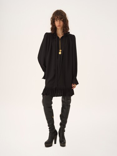 Long-sleeve mini dress in cr&ecirc;pe de chine - 3
