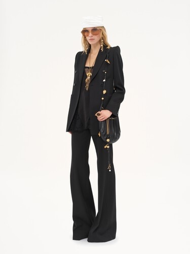 High-rise flared pants in wool grain de poudre - 6