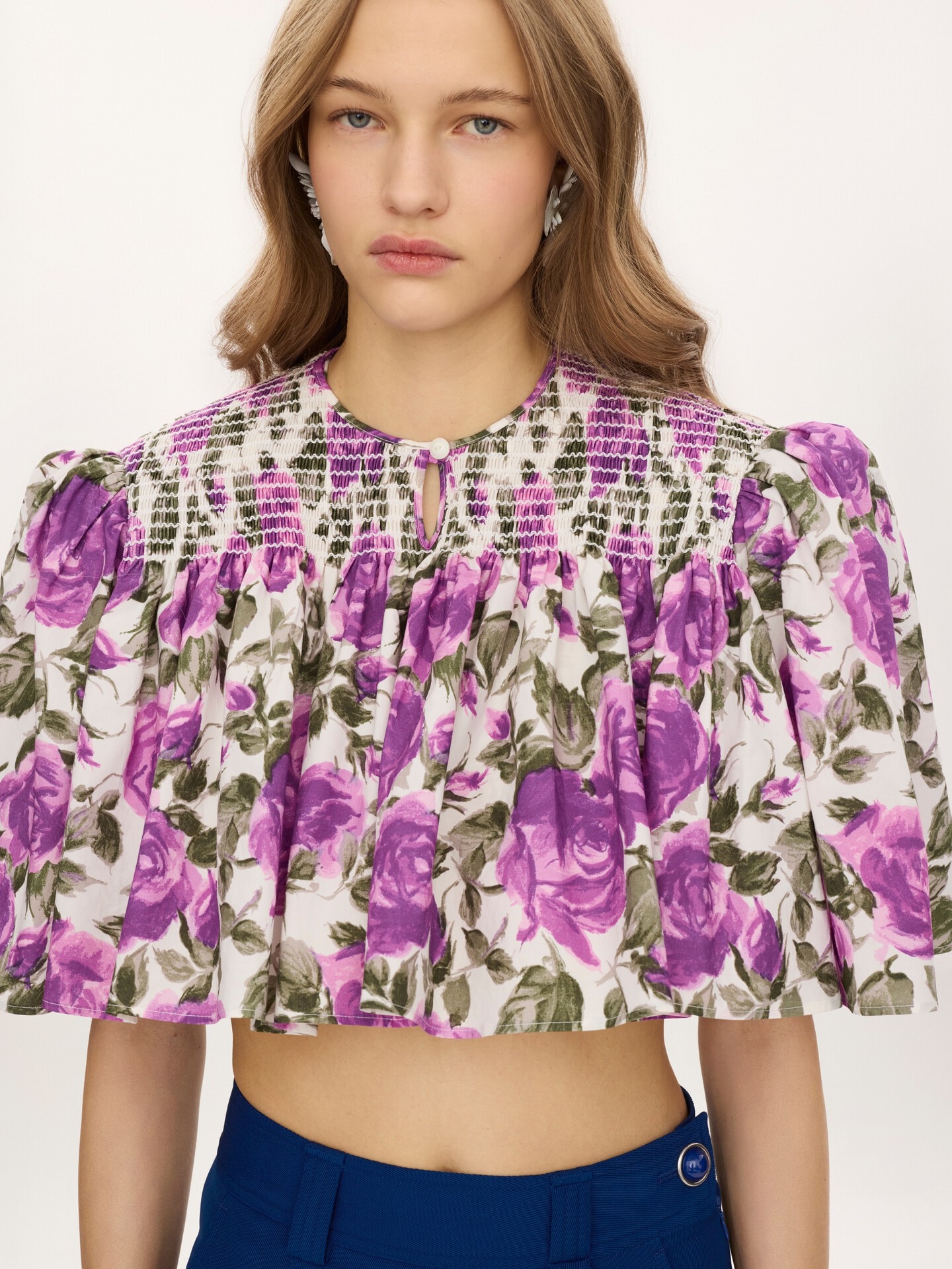 Gathered cropped top in cotton poplin - 6.0