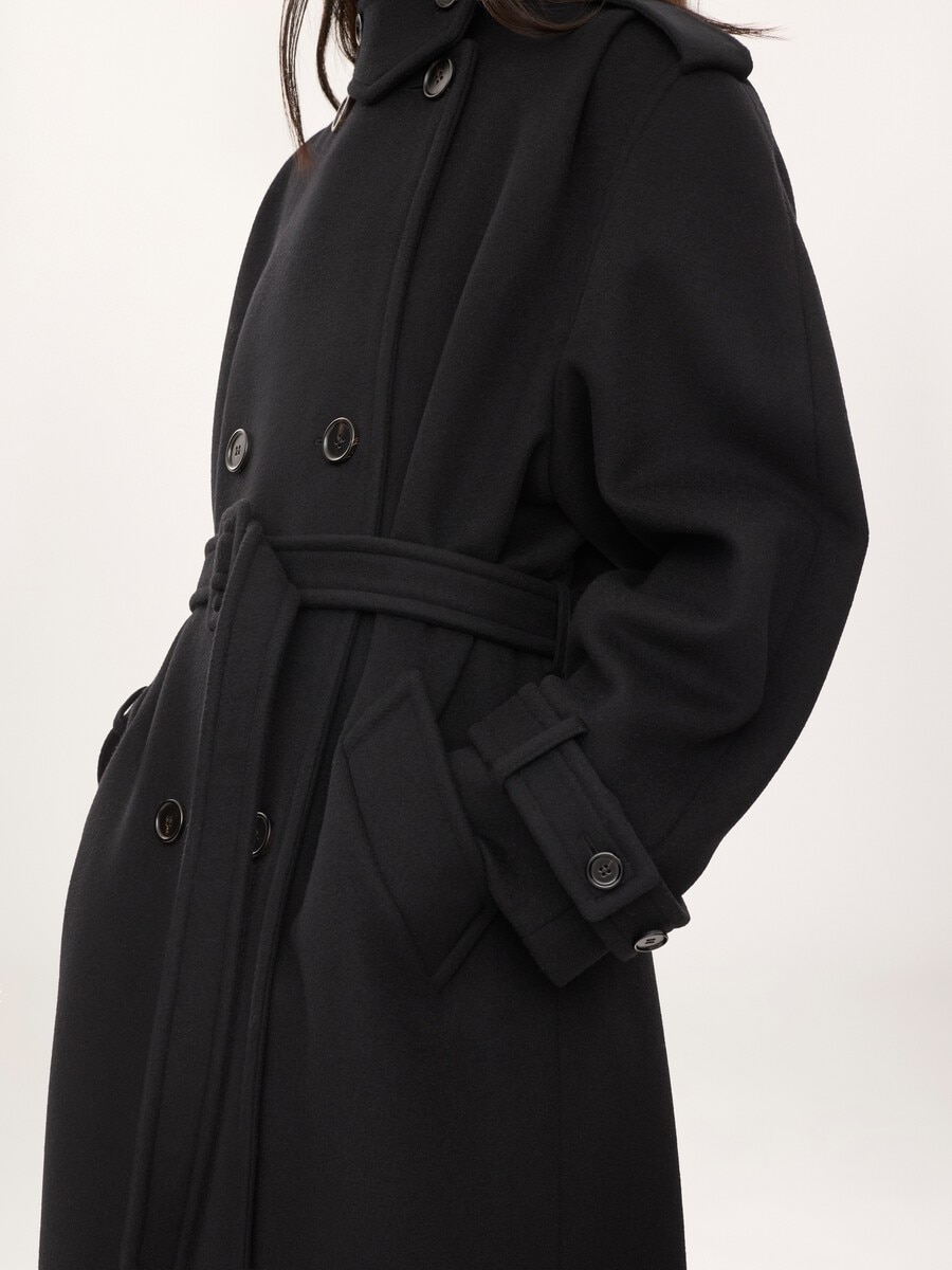 High-neck long coat in double-face wool - 7